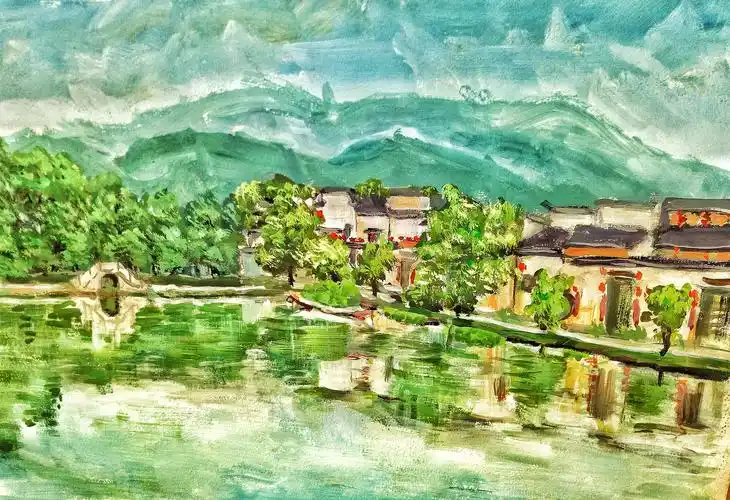 水粉画,宏村写生