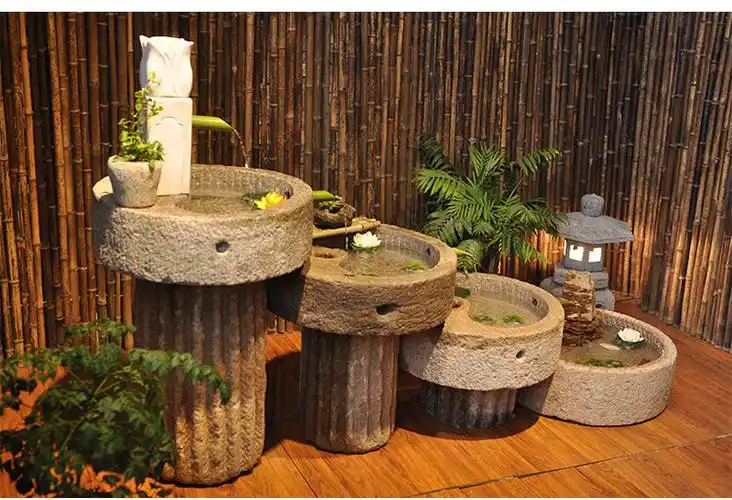 俊阳老石槽鱼缸流水组合景观摆件庭院阳台旧石器装饰猪槽户外石头水缸