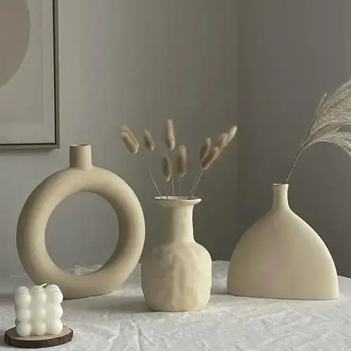 店装饰品素胚艺术轻奢复古粗陶小花瓶桌面插花侘寂风陶瓷摆件服装