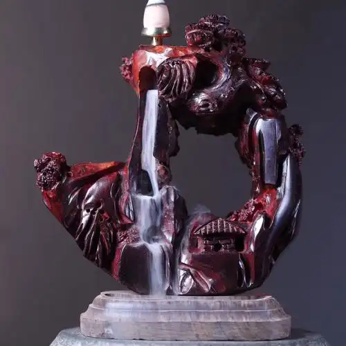 印度小叶紫檀高山流水木雕红木倒流流香摆件山水摆件