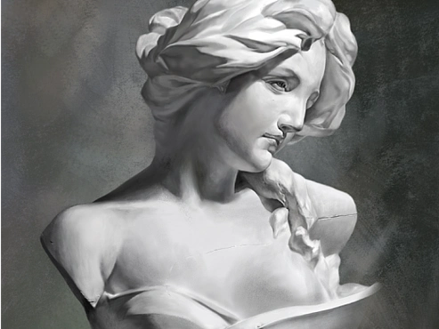 板绘  素描石膏像《琴女》