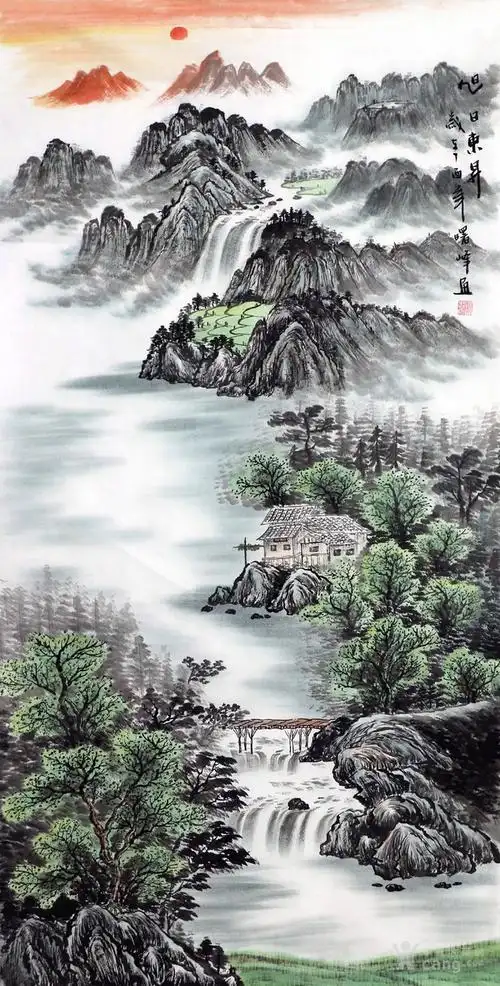 李曙峰纯手绘国画山水字画收藏客厅四尺竖幅山水画_地摊交易_华夏收藏