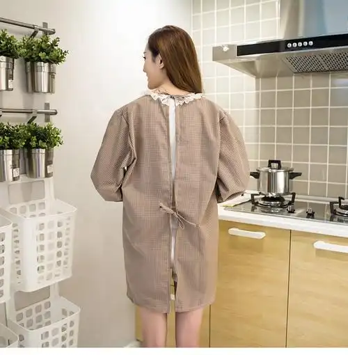 厨房工作带袖围裙长袖纯棉韩版全棉成人罩衣可爱反穿衣带袖罩衣