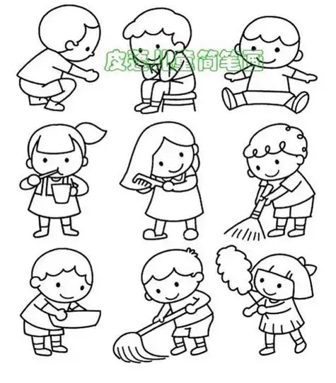 小女孩拖地儿童简笔画