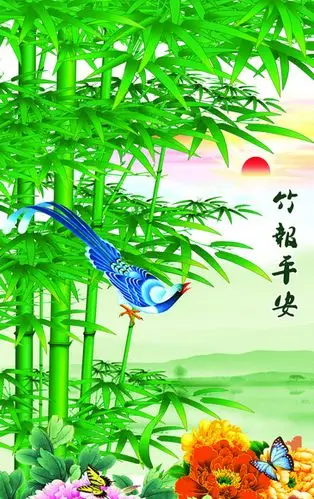 炫彩竹报平安玄关画