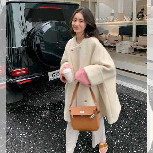 lickysenior 现货 gwyneth paltrow翻袖子大衣毛呢外套女冬中长款