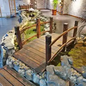 户外庭院鱼池装饰摆件室内复古景观小桥流水造景别墅花园木拱桥