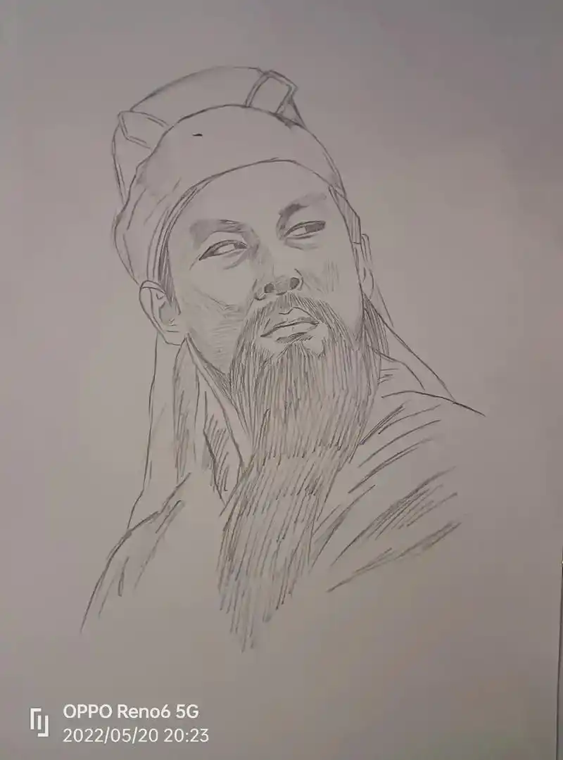 手绘关二爷,玉可碎而不可改其白,竹可焚而不可毁其节!#素描 - 抖音