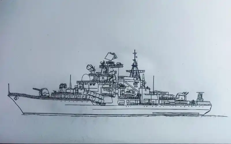 手绘俄海军现代级导弹驱逐舰