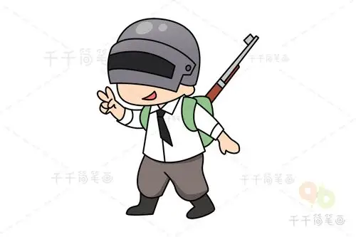 第七步:涂色,吃鸡人物简笔画完成.