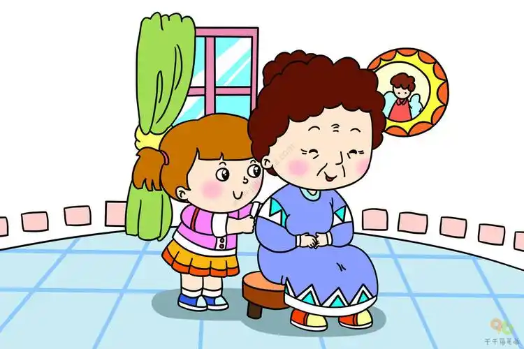 尽孝心小女孩给奶奶捶背简笔画