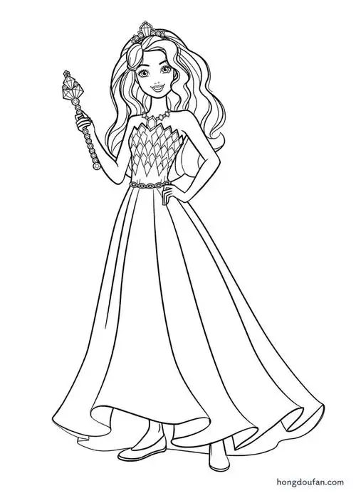 22张优雅美丽的芭比公主涂色填色图片大全-红豆饭小学生简笔画大全