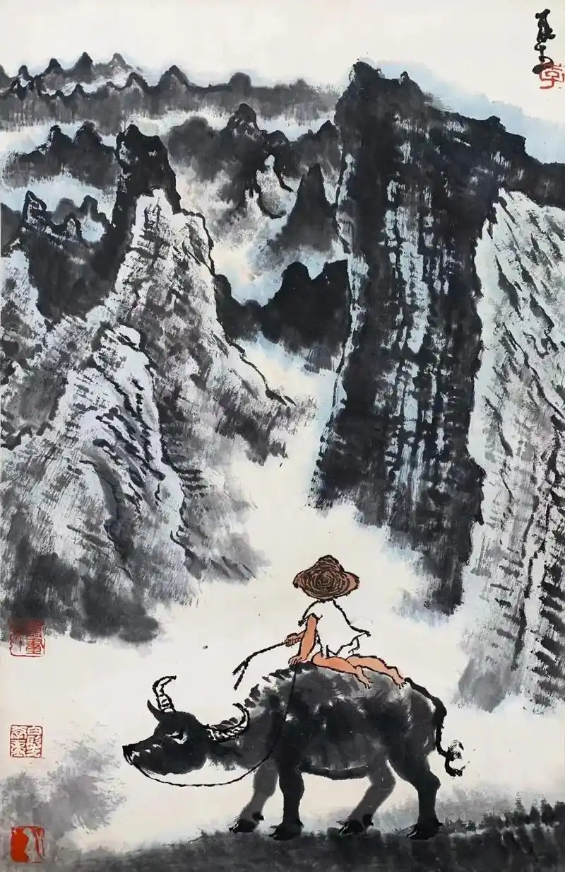 李可染《牧牛图》李可染《牧牛图》  立轴 设色纸本  59x - 抖音