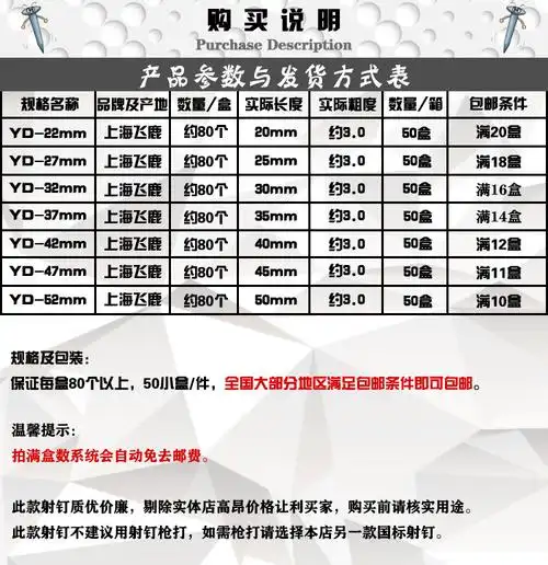 射钉弹68飞鹿射钉2252mm空调广告挂画钉混凝土射钉墙钉水泥钢钉yd22mm