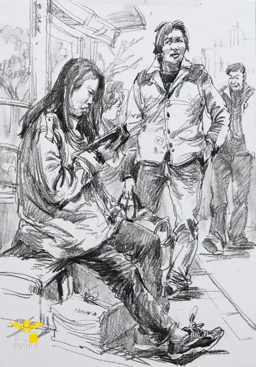 广东联考速写示范公交站一角场景速写广州更高画室