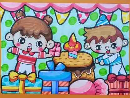 "生日派对"主题画#生日聚会画画#生日会绘画过生日画画#简笔画 #画画