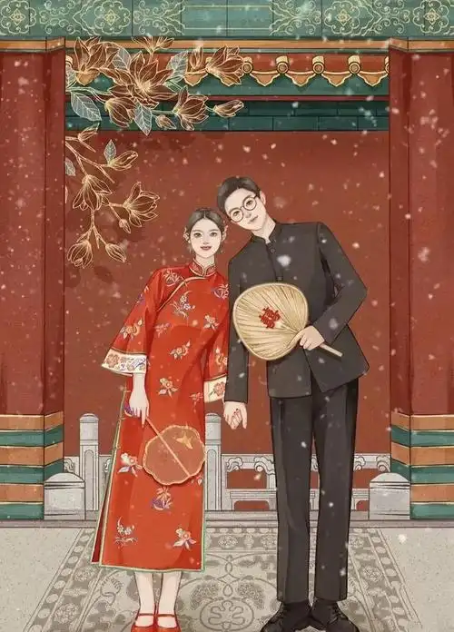 在这组古风美图中,一位英俊潇洒的新郎和一位美丽动人的新娘.