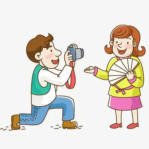 卡通旅游的人物拍照