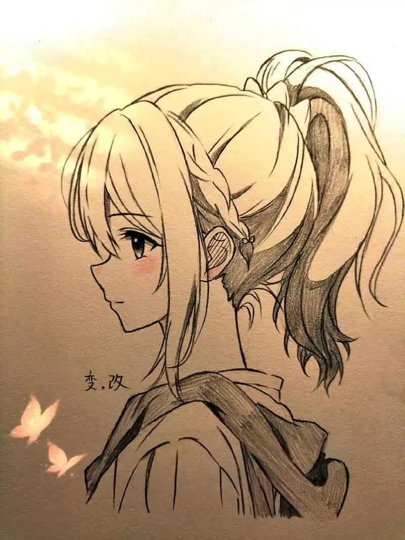 过程图教你侧脸高马尾女生.#临摹 #绘画过程分享 #教你画侧 - 抖音