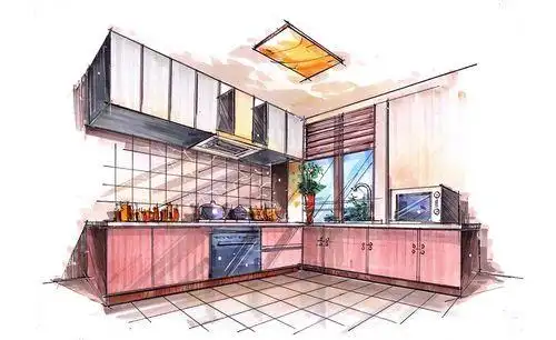 马克笔-家装厨房手绘表现-线稿篇