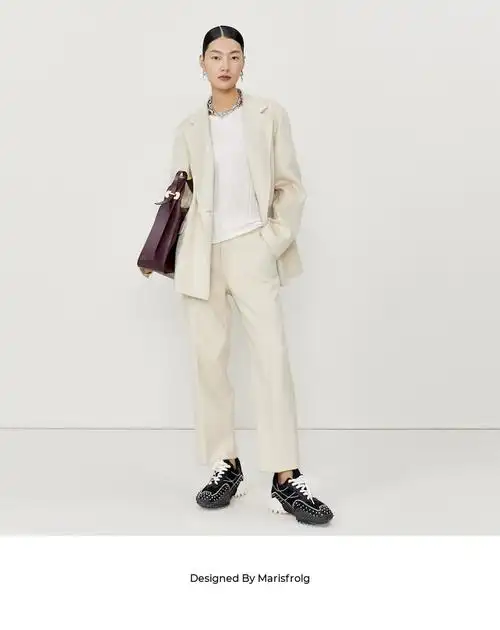 marisfrolg/玛丝菲尔22年春季新款米白色羊毛西装裤直筒裤子 红蓅 s