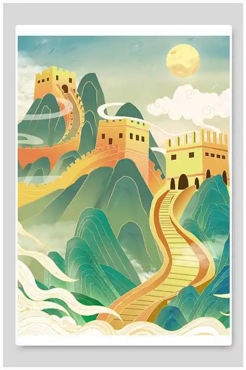 北京长城炫彩时尚展板模板立即下载卡通手绘儿童长城插画立即下载卡通