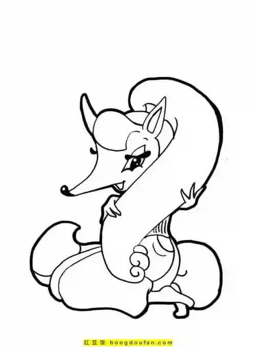 10张狡猾的美女狐狸卡通涂色简笔画-红豆饭小学生简笔画大全