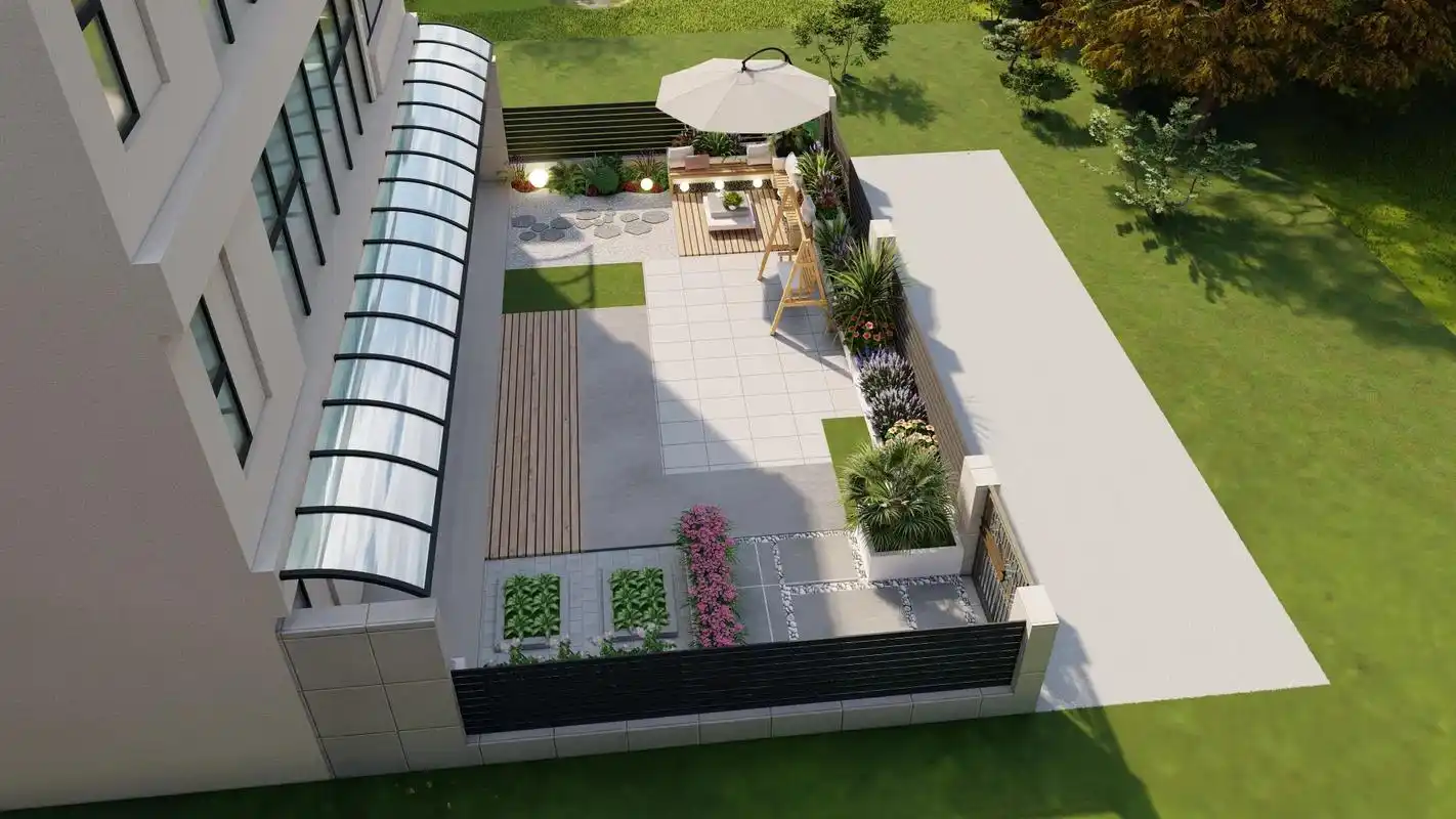 别墅庭院设计效果图小院景观.1:建筑室外效果图鸟瞰图,建筑局 - 抖音