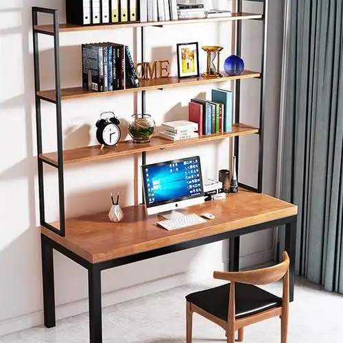 美式实木书桌g书架一体家用学习桌书房整墙写字台双人长条桌电脑