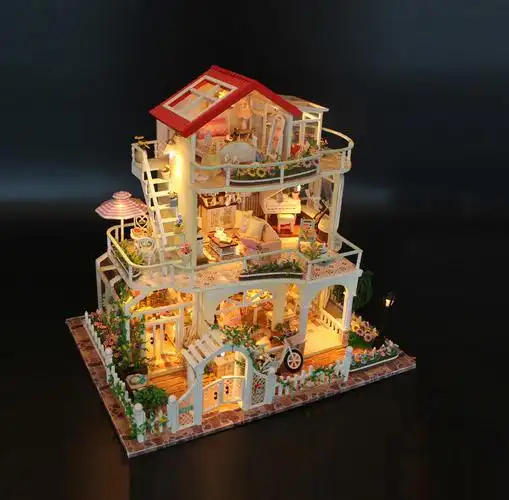 diy手工木制小屋建筑模型创意六一玩具大别别墅场景