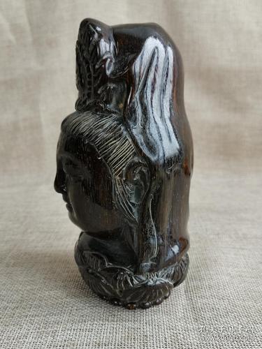 旧藏老牛角雕观音菩萨像