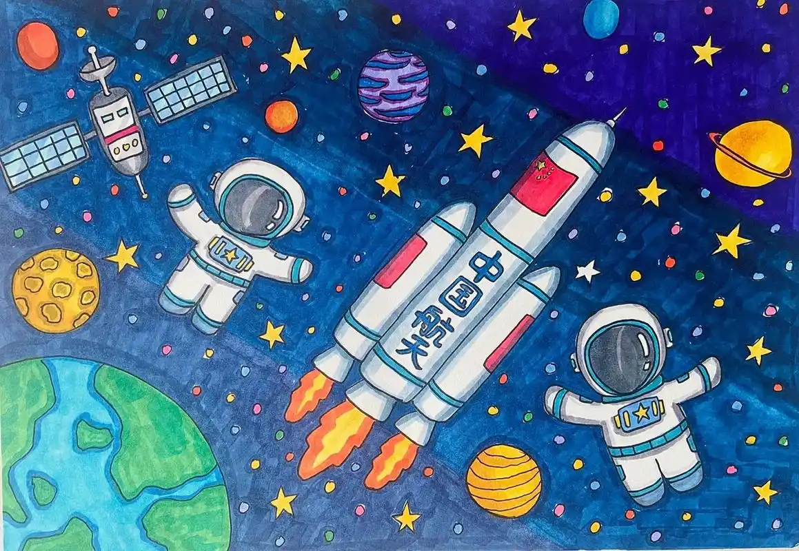 科幻主题画 | 中国航天梦2022.10.22 上色版来啦,线描稿在昨天哦
