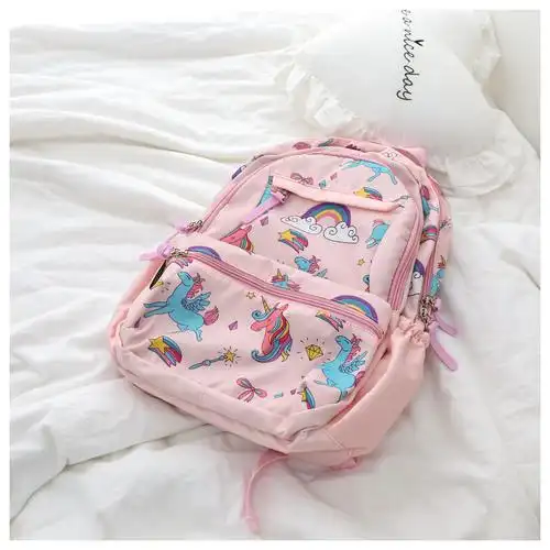 日系软萌粉色少女心独角兽双肩包中学生女生书包背包敲可爱ins包