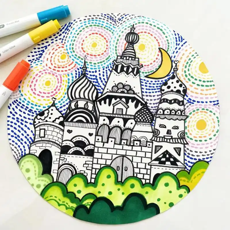 星空下的城堡.线描装饰画,9615步骤图.