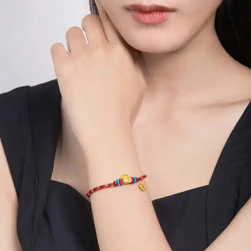 黄金手镯金手镯简约纯简本命年彩绳手手链编制转运手饰