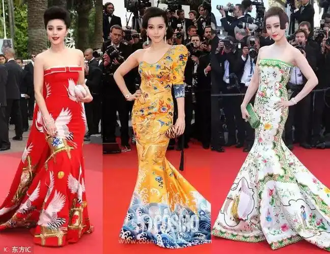 就是2010年征战戛纳的龙袍造型,这是范冰冰第一次踏上戛纳国际红毯,她