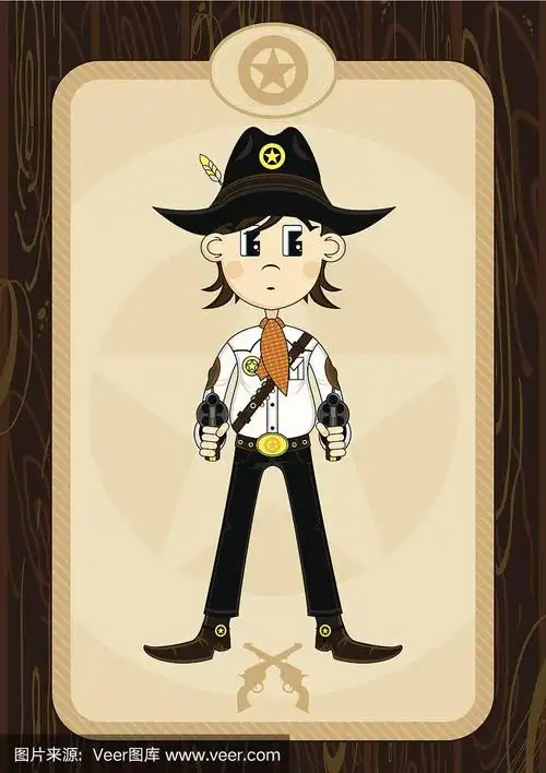 美国西部,卡通,牛仔,警长,矢量