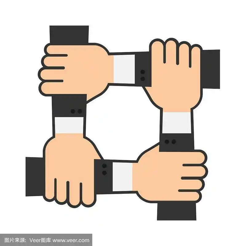 另一只手的手腕握在一起.四个相连的手中.团结的象征.