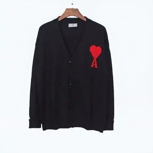 ami paris潮牌ami爱心蓝色刺绣羊毛开衫毛衣 秋冬针织衫长袖 灰色 5xl