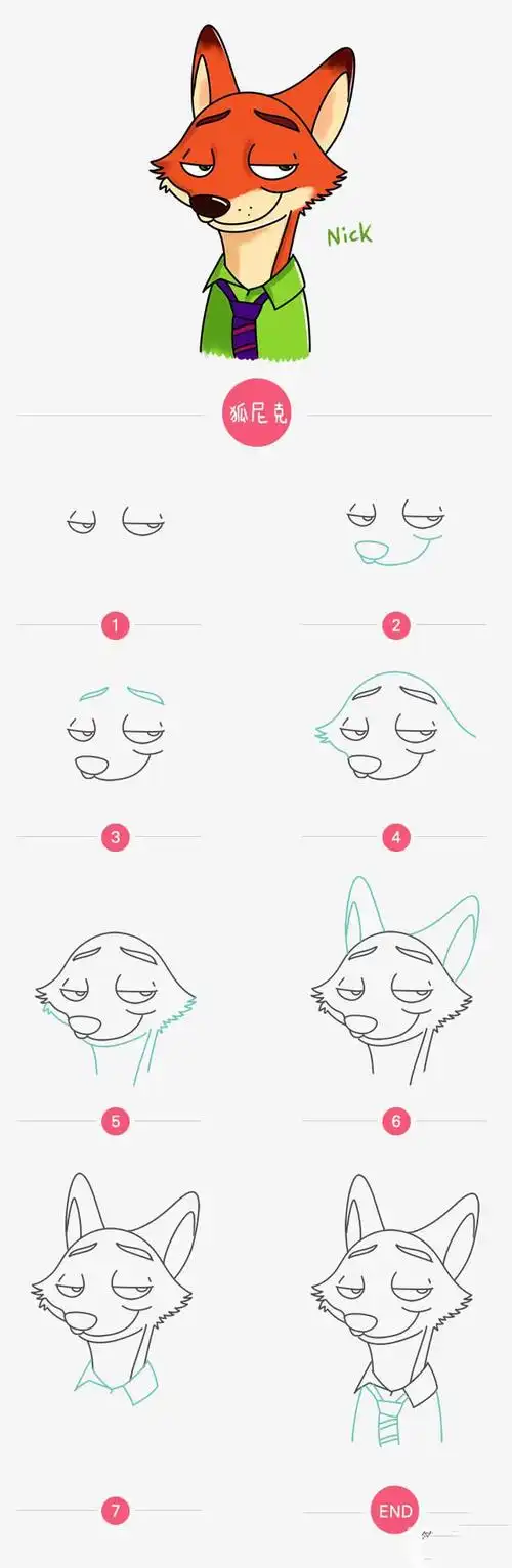 疯狂动物城 狐尼克简笔画