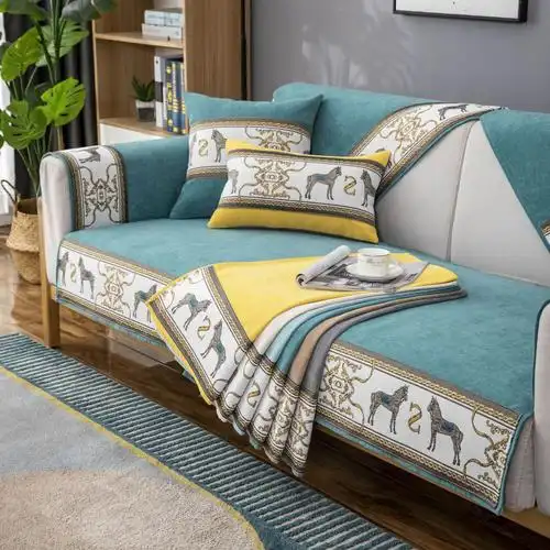 北欧简约沙发垫四季通用防滑皮沙发套罩雪尼尔高档坐垫靠背巾盖布