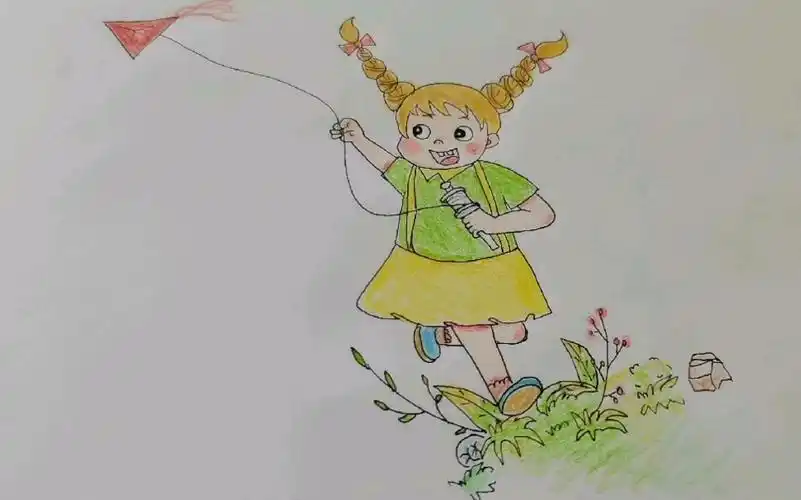 【手绘彩铅】儿童散学归来早,忙趁东风放纸鸢,来看看如何画一幅放风筝