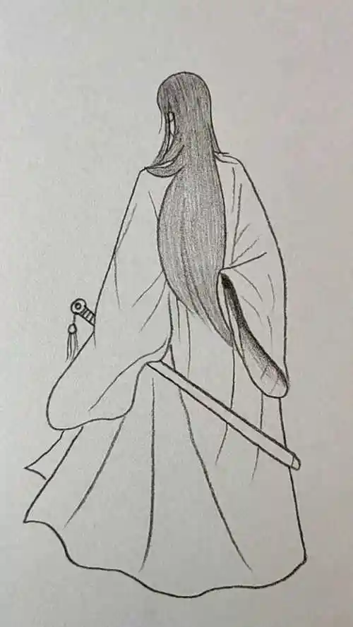 画古代剑客的背影
