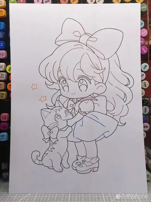 动漫女孩|可爱美少女|二次元 动漫临摹 纸:荷兰白卡180g 笔:米娅软头