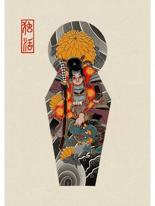 日式纹身手稿桃太郎打鬼