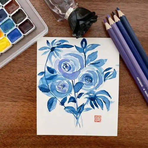新手水彩临摹第16天无线稿玫瑰