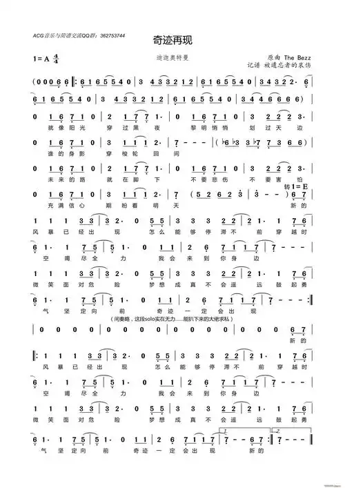 奇迹再现(迪迦奥特曼主题曲) 歌谱简谱网