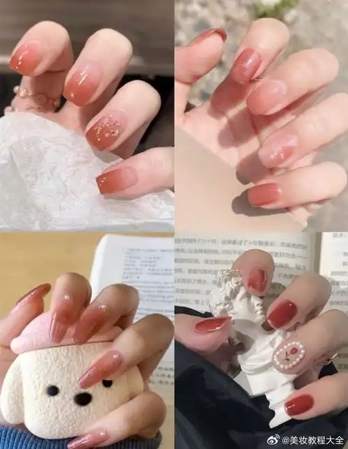 28款西柚色美甲的合集,让你感受到冰透般的温柔气质.