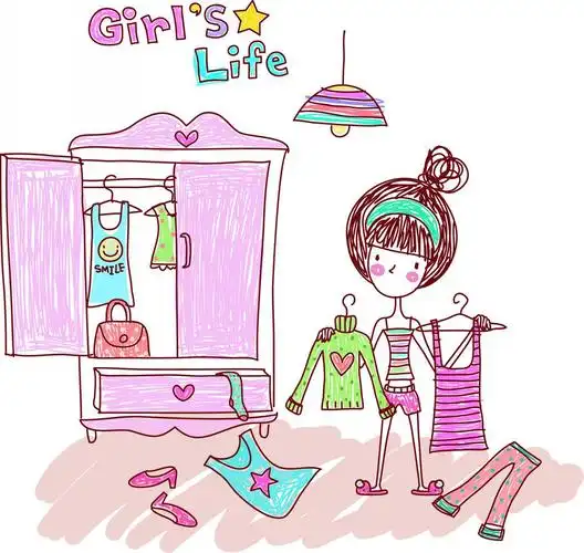 女孩生活卡通矢量图片