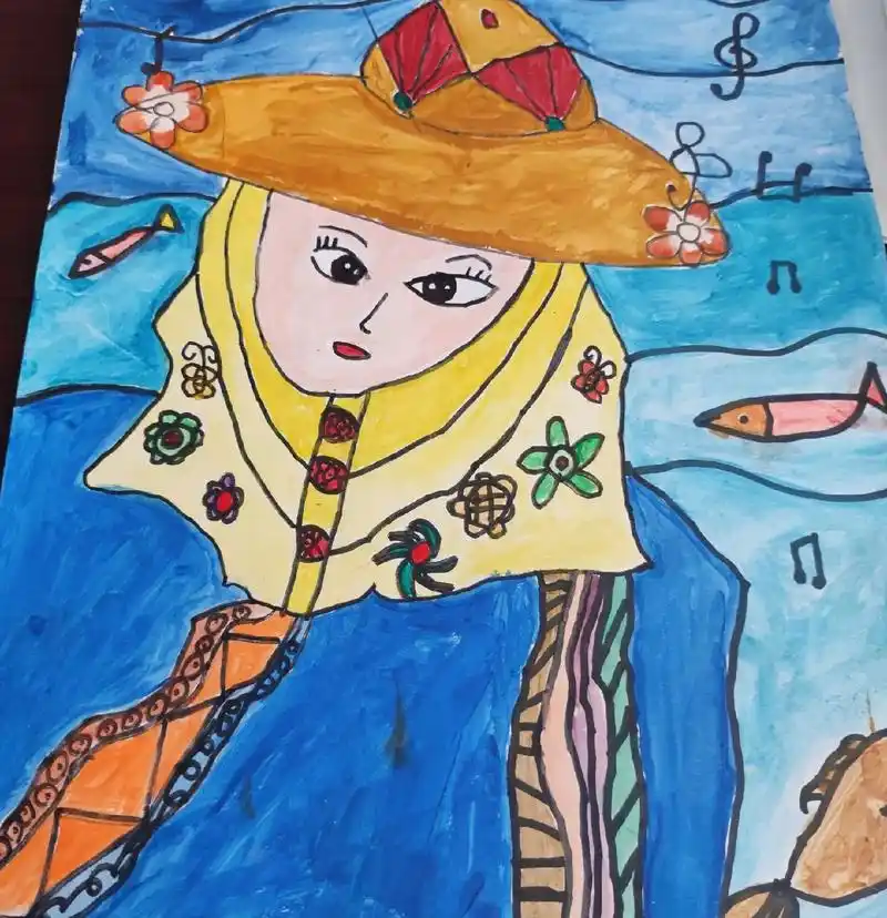 孩子们画作多彩惠女把惠安女服饰及勤劳善良的精神表达得淋漓尽致